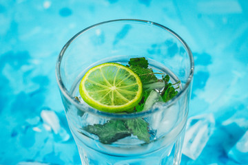 lemonade or cocktail of citrus with mint and ice