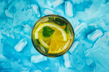 lemonade or cocktail of citrus with mint and ice