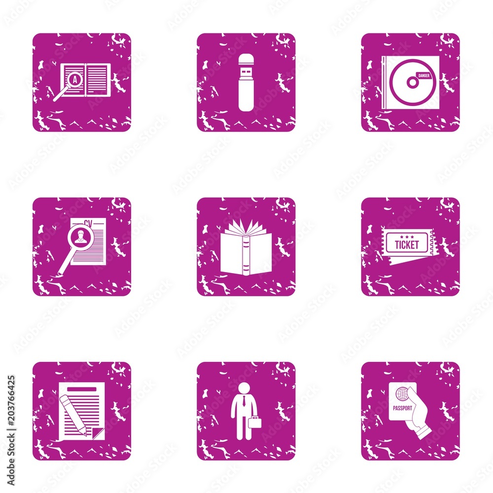 Poster deed icons set. grunge set of 9 deed vector icons for web isolated on white background