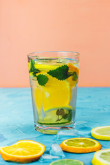 lemonade or cocktail of citrus with mint and ice