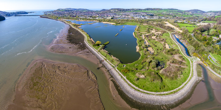 Aerial view of the Conwy RSPB nature reserve area in north wales