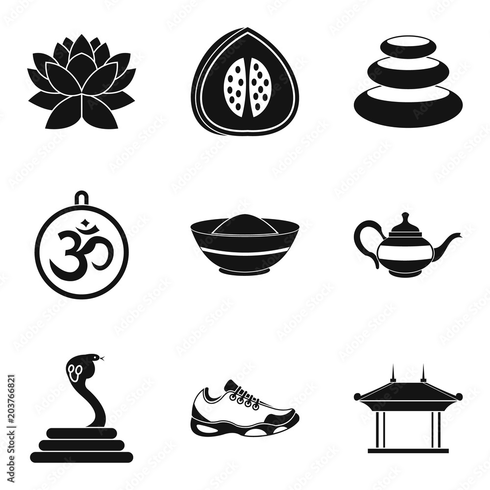 Poster yoga program icons set. simple set of 9 yoga program vector icons for web isolated on white backgrou