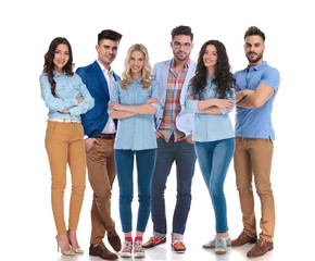 smiling workteam of 6 young men and women