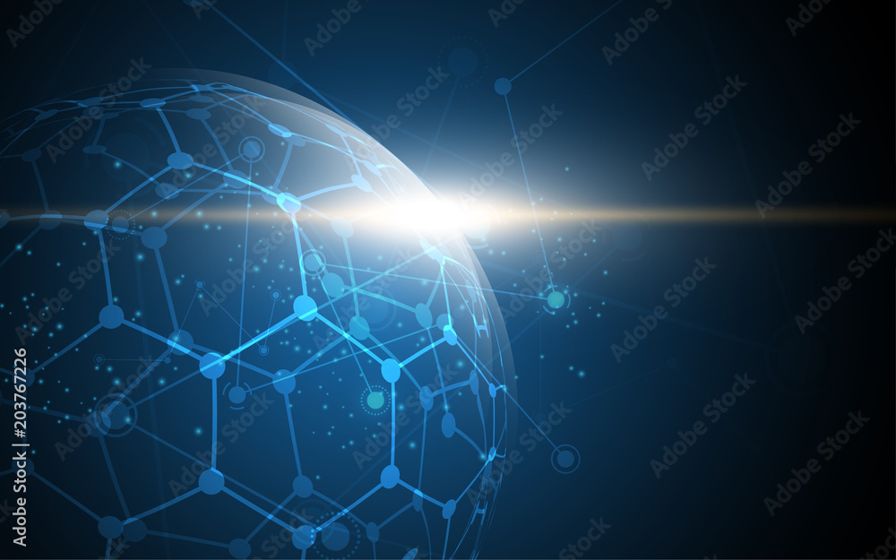 Wall mural global network connection abstract technology background global business innovation concept