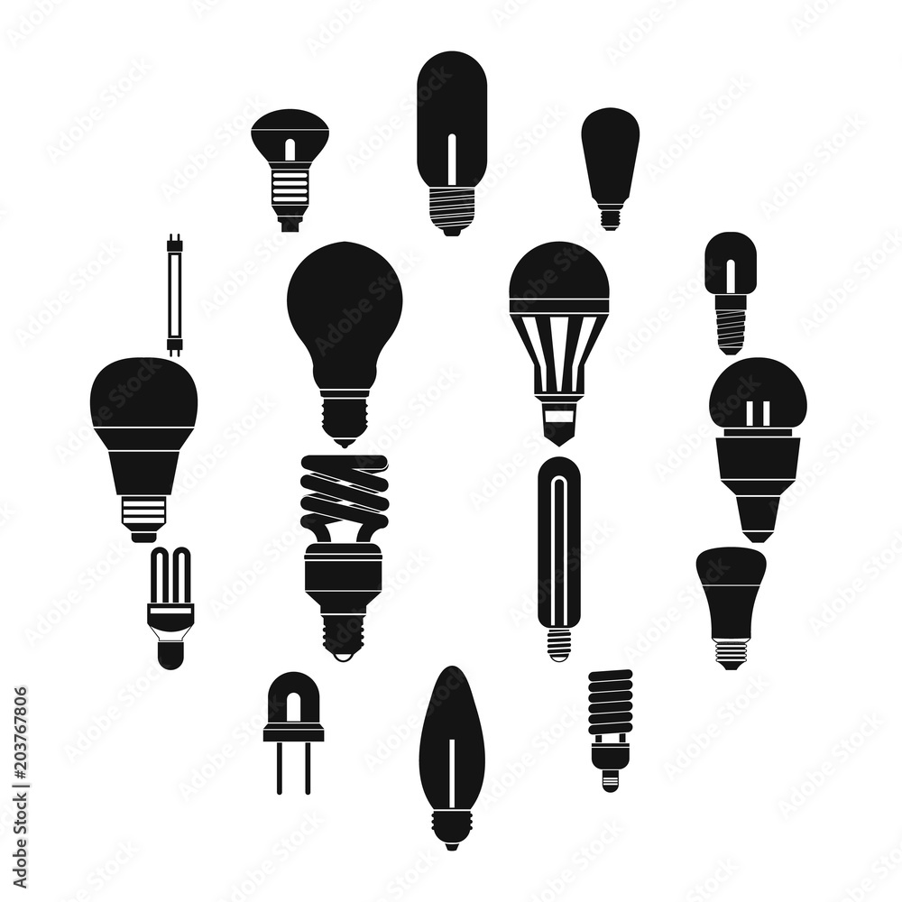 Poster light bulb icons set in simple style isolated on white background