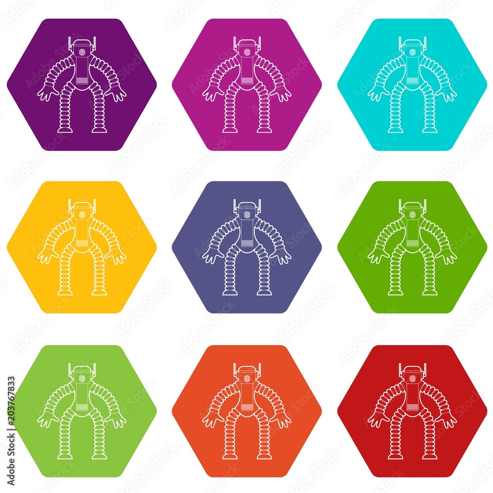 Poster robot monkey icons 9 set coloful isolated on white for web