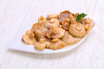 Pickled mushrooms in the bowl