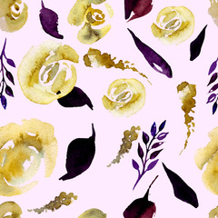 Watercolor Floral Repeat Pattern. Can be used as a Print for Fabric, Background for Wedding Invitation
