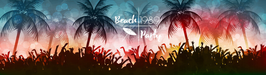 Summer Beach Party Panorama - Vector Illustration.