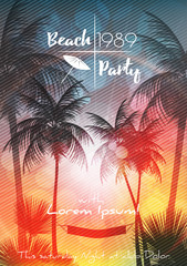Summer Beach Party Flyer Design with Palmtrees - Vector Illustration. - 203768253