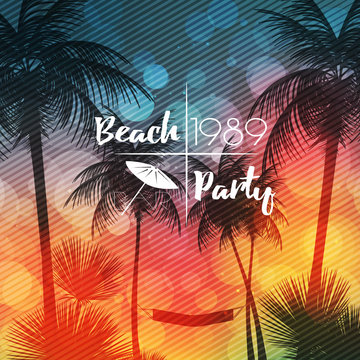 Summer Beach Party Flyer Design with Palmtrees - Vector Illustration.