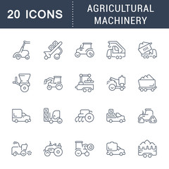 Set Vector Line Icons of Agricultural Machinery.