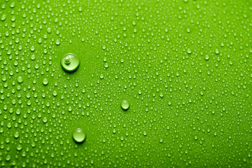 Small and large drops of water on a colored background. Abstract liquid sprays