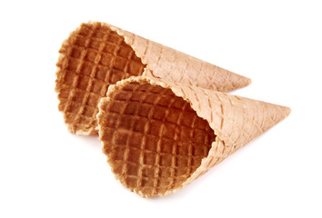 waffle ice cream cone isolated on white background