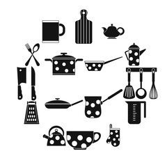 Kitchen tools and utensils icons in simple style isolated vector illustration