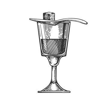Absinthe alcohol drink engraving vector