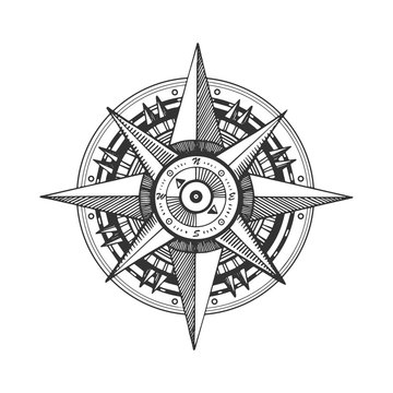 Medieval wind rose engraving vector illustration