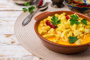 Traditional spicy soup with rice