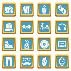 Hipster symbols icons set vector sapphirine square isolated on white background 