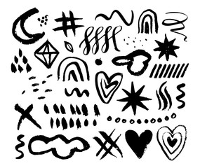 Hand drawn abstract elements. Hand sketched design ink shapes isolated on white background. Doodle vector decorative illustration.