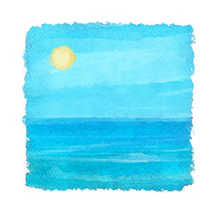 Watercolor sketch sea, sun