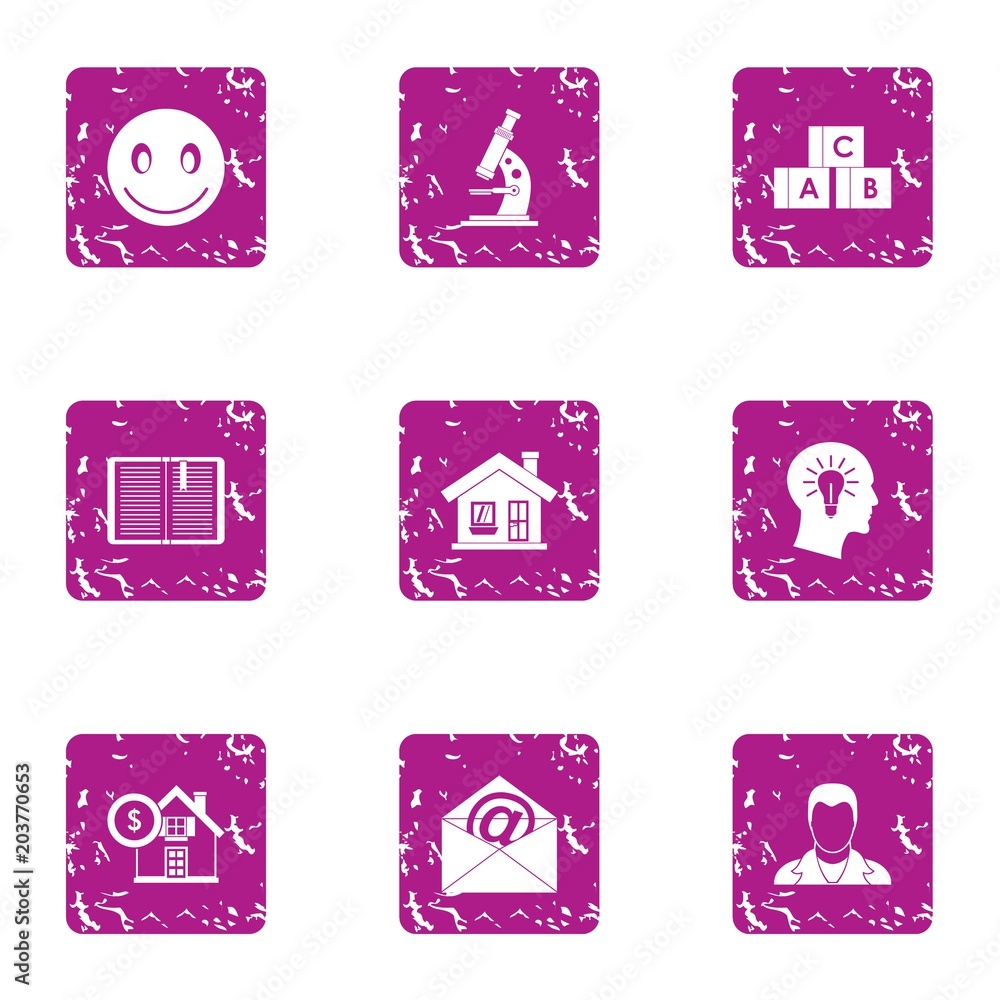 Poster mind of child icons set. grunge set of 9 mind of child vector icons for web isolated on white backgr
