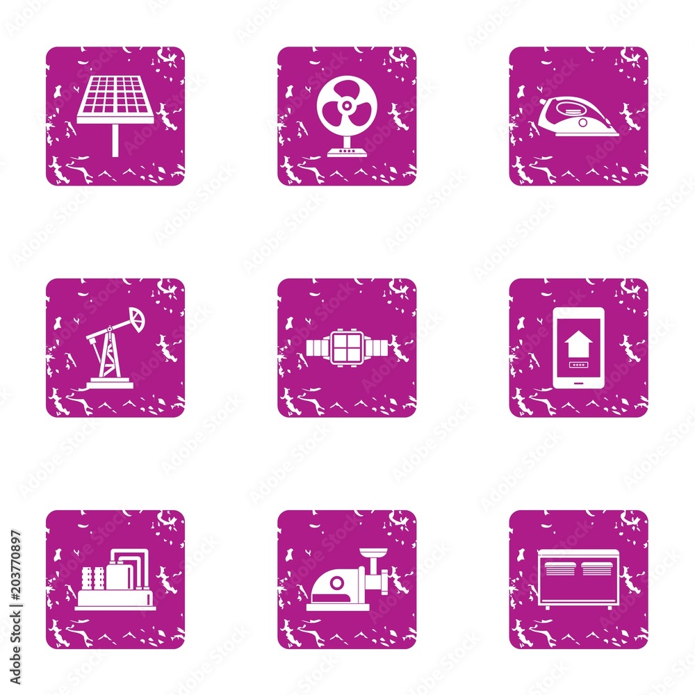 Poster technological business icons set. grunge set of 9 technological business vector icons for web isolat