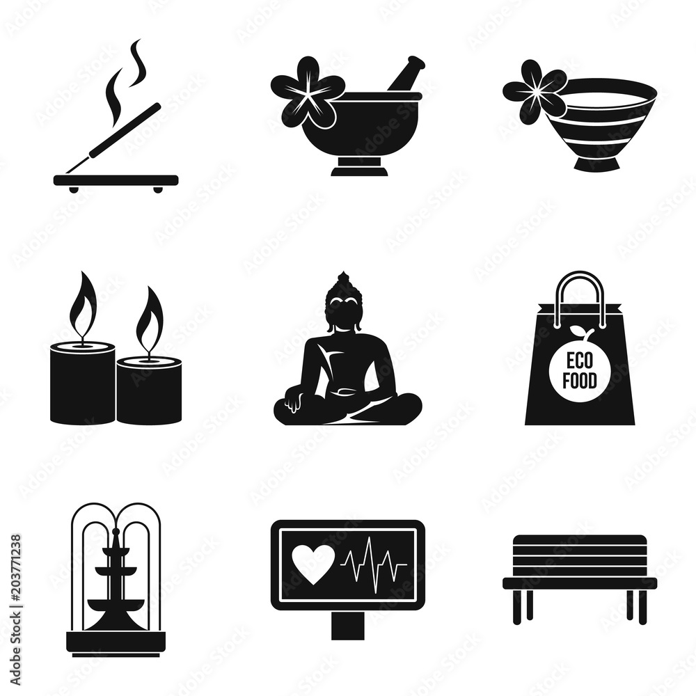 Poster type of yoga icons set. simple set of 9 type of yoga vector icons for web isolated on white backgrou