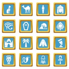 Egypt travel icons set vector sapphirine square isolated on white background 