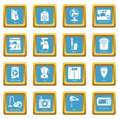 Domestic appliances icons set vector sapphirine square isolated on white background 