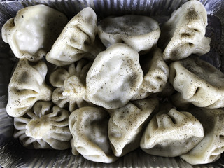 Cooked khinkali traditional Georgian dish.