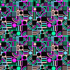 Memphis style hand drawn textured seamless pattern.