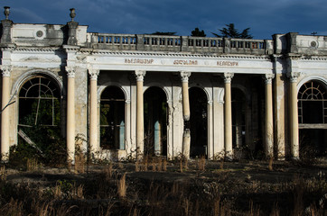 Fototapeta na wymiar Railway station Kelasuri which suffered during the Abkhaz-Georgian war