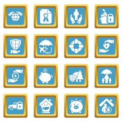 Insurance icons set vector sapphirine square isolated on white background 