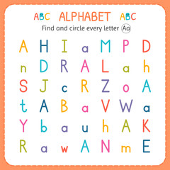 Find and circle every letter A. Worksheet for kindergarten and preschool. Exercises for children