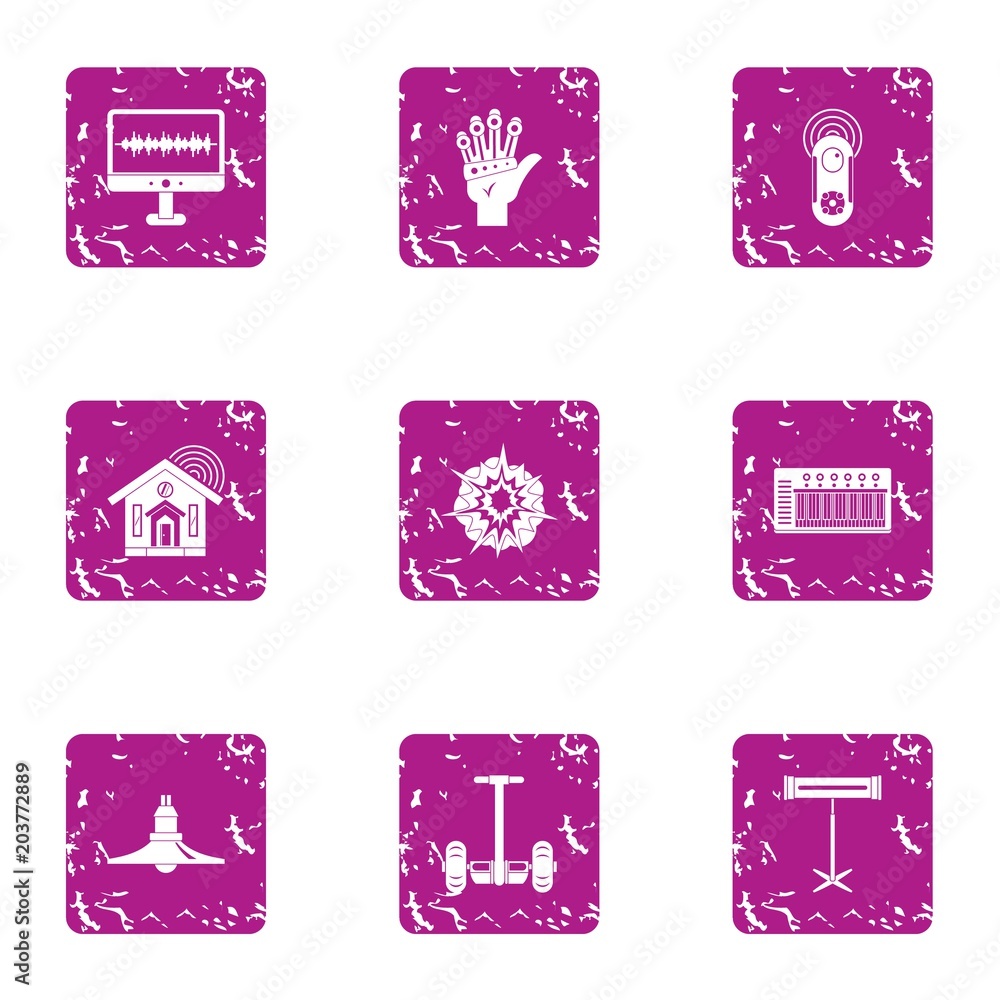 Poster high tech style icons set. grunge set of 9 high tech style vector icons for web isolated on white ba