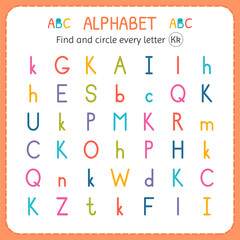 Find and circle every letter K. Worksheet for kindergarten and preschool. Exercises for children