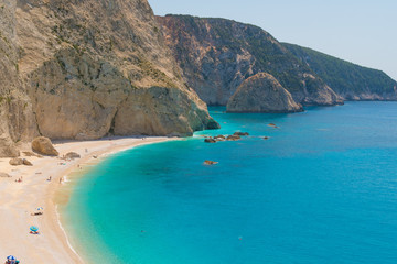 Fototapeta premium Porto Katsiki beach in Lefkada ionian island in Greece. View of the endless turquoise waters of the ocean