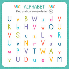 Find and circle every letter V. Worksheet for kindergarten and preschool. Exercises for children