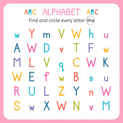 Find and circle every letter W. Worksheet for kindergarten and preschool. Exercises for children