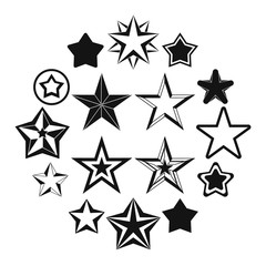 Star icons set in simple ctyle. Black and white stars set collection vector illustration
