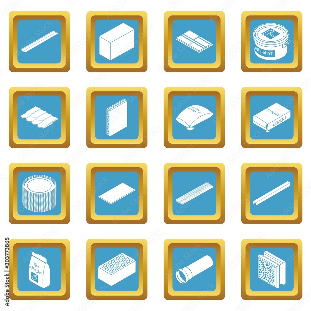 Poster building materials icons set vector sapphirine square isolated on white background