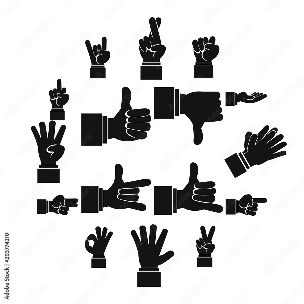Aufkleber hand gesture icons set in simple ctyle. finger language set collection vector illustration
