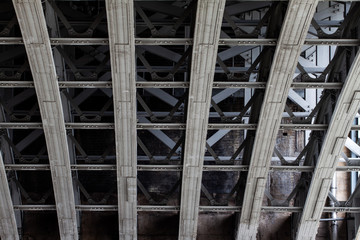 Steelwork structure under a bridge