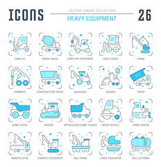 Fototapeta na wymiar Set Blue Line Icons of Heavy Equipment.