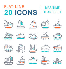 Fototapeta na wymiar Set Vector Line Icons of Maritime Transport.
