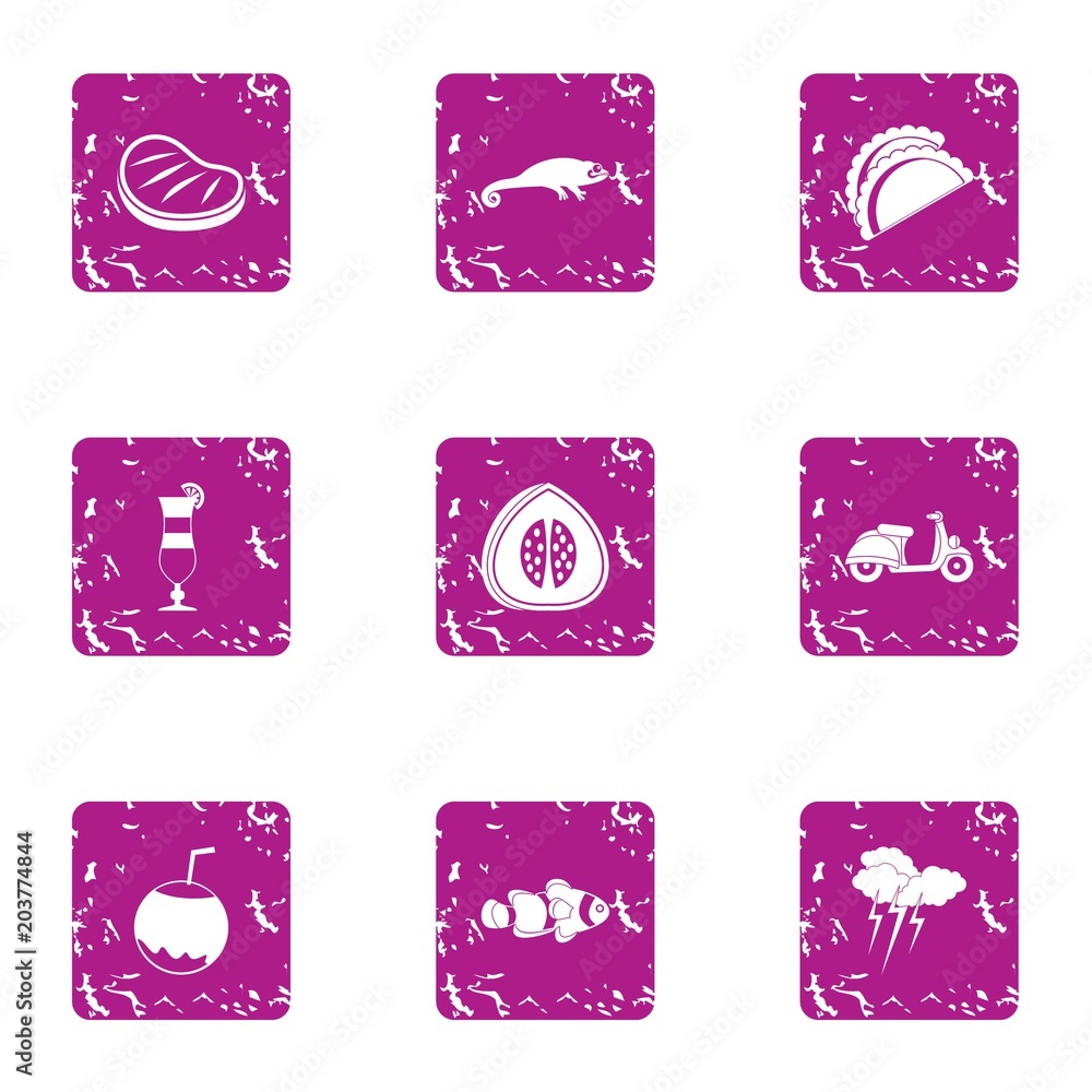Poster recreational activity icons set. grunge set of 9 recreational activity vector icons for web isolated