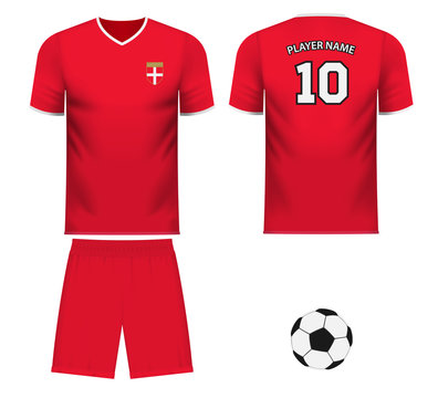 Serbian national soccer team shirt in generic country colors for fan apparel.