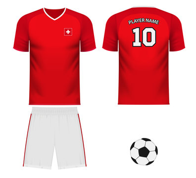 Swiss national soccer team shirt in generic country colors for fan apparel.