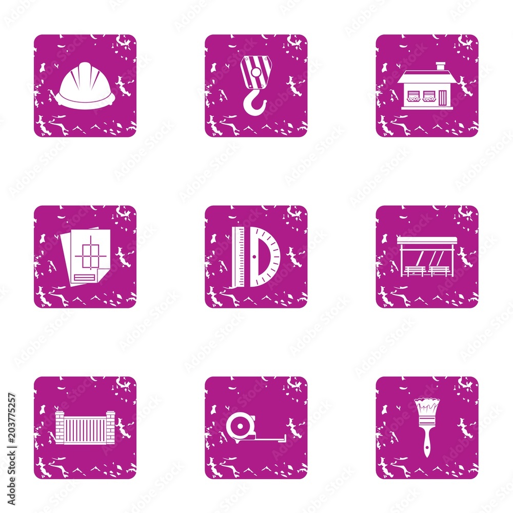 Poster building protection icons set. grunge set of 9 building protection vector icons for web isolated on 